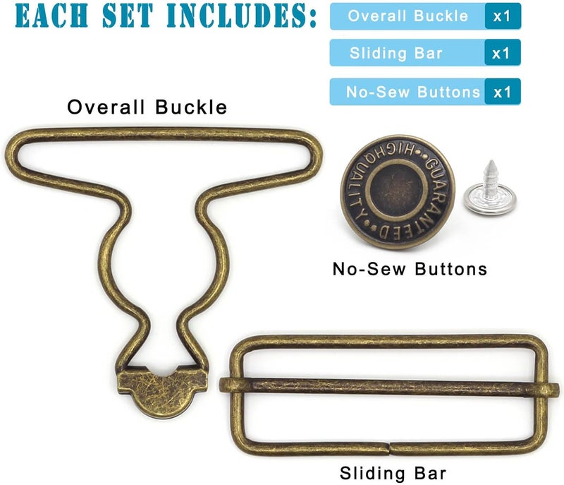 Enosea 2 Sets 2 inch Overall Buckles Replacement, Metal Suspender Buckle Overall Clips with Buckle Slider and Buttons - Image 3
